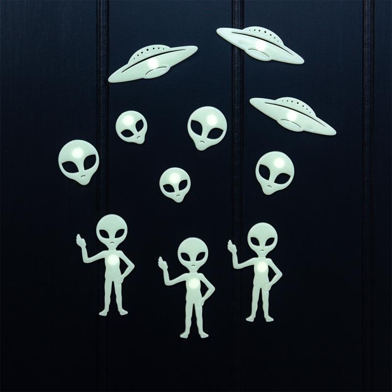 rex london Glow in the dark stick-on shapes (box of 25) - Aliens
