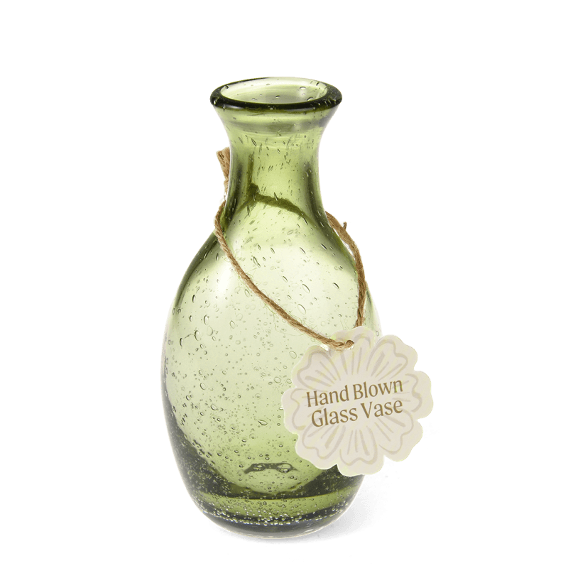 Rex London Hand Blown Bubble Glass Vase - Olive Green