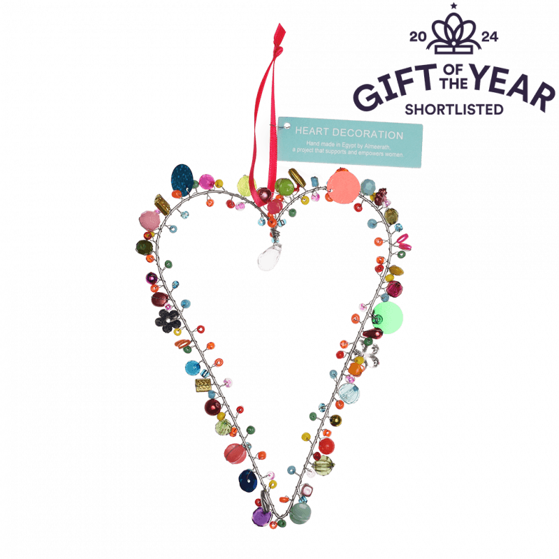Rex London Handmade Beaded Heart Decoration (11 X 16cm) - Multi-coloured