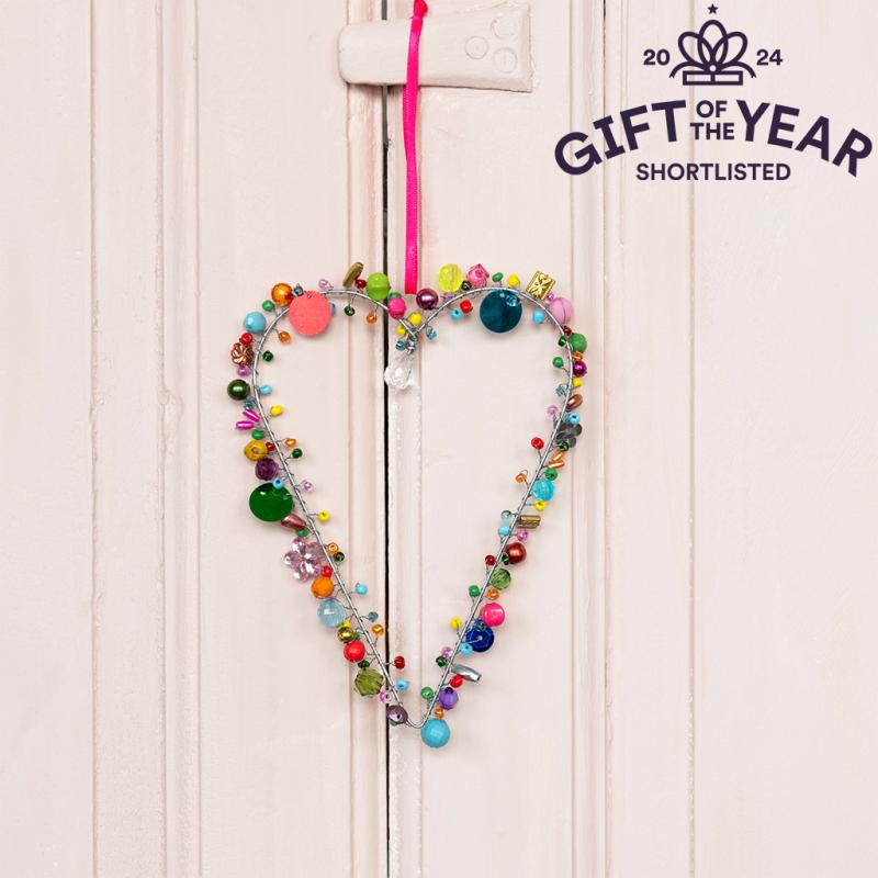 rex london Handmade beaded heart decoration (11 x 16cm) - Multi-coloured
