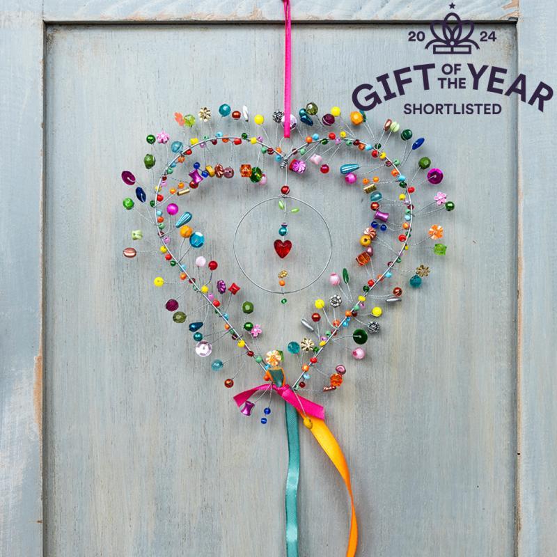 Rex London Handmade Beaded Heart Decoration (17 X 17cm) - Multi-coloured