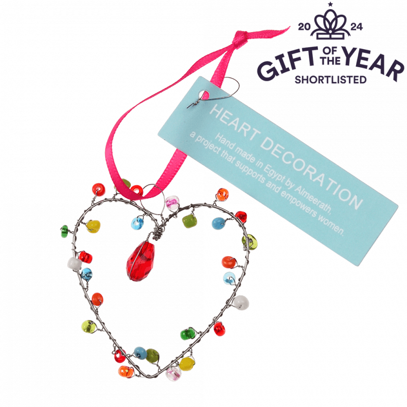 Rex London Handmade Beaded Heart Decoration (5 X 5cm) - Multi-coloured