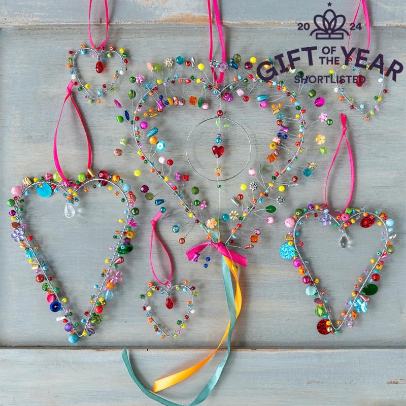 Rex London Handmade Beaded Heart Decoration (5 X 5cm) - Multi-coloured