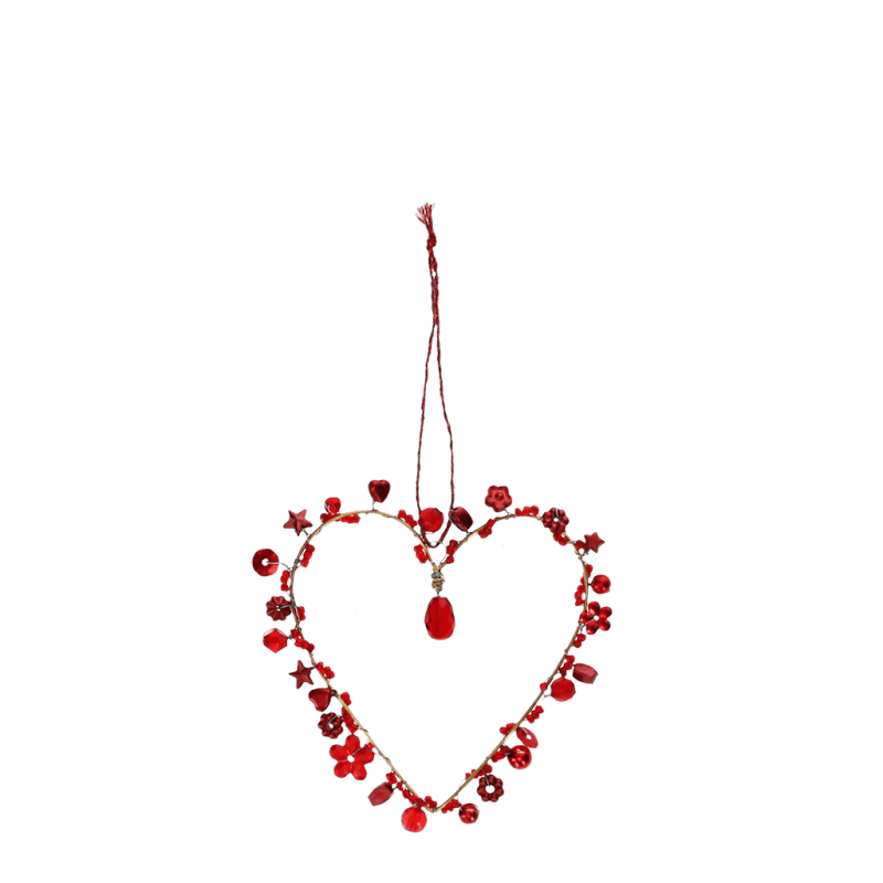 Rex London Handmade Beaded Heart Decoration (7x7cm) - Red