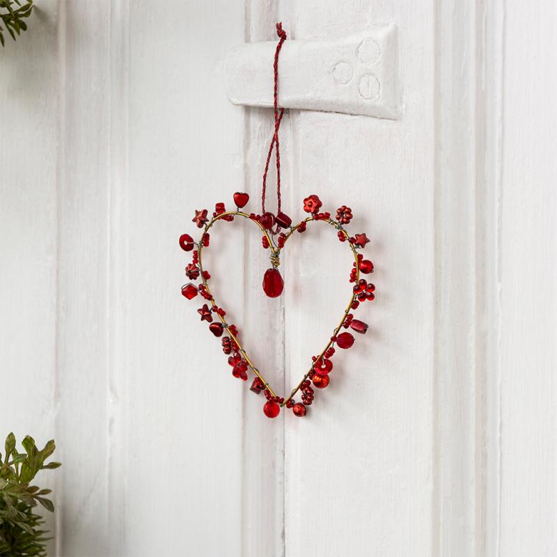 rex london Handmade beaded heart decoration (7x7cm) - Red