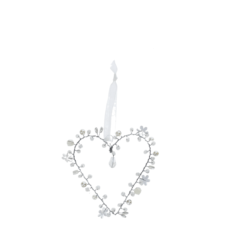 Rex London Handmade Beaded Heart Decoration (7x8cm) - White