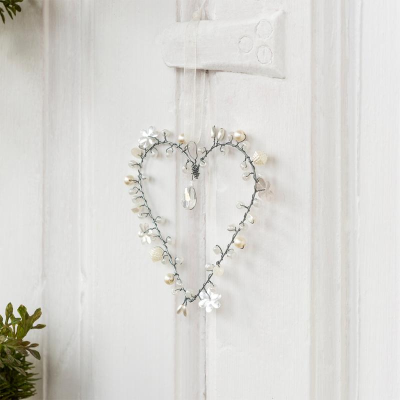 rex london Handmade beaded heart decoration (7x8cm) - White