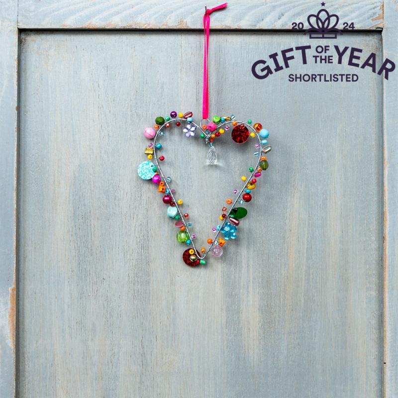 Rex London Handmade Beaded Heart Decoration (9 X 12cm) - Multi-coloured