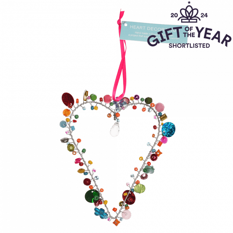 Rex London Handmade Beaded Heart Decoration (9 X 12cm) - Multi-coloured
