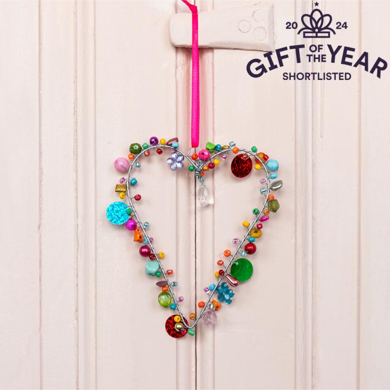 rex london Handmade beaded heart decoration (9 x 12cm) - Multi-coloured