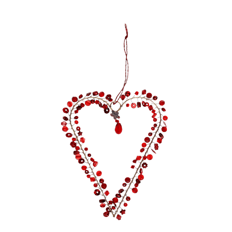 Rex London Handmade Beaded Heart Decoration (9x12cm) - Red