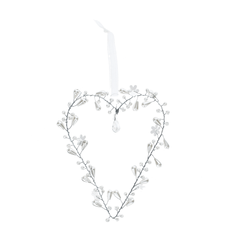 Rex London Handmade Beaded Heart Decoration (9x12cm) - White