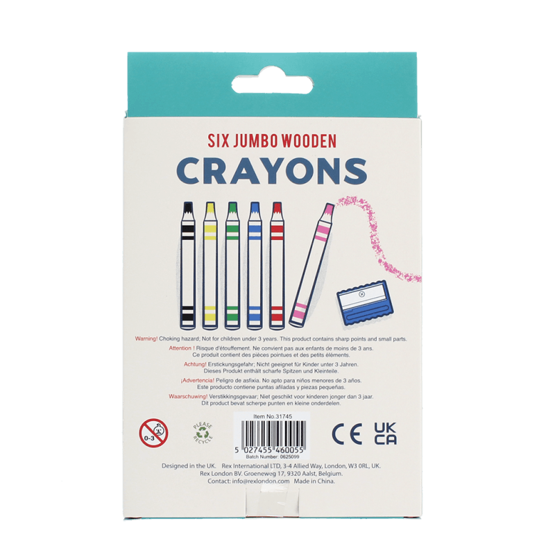 Rex London Jumbo Wooden Crayons With Sharpener (set Of 6)
