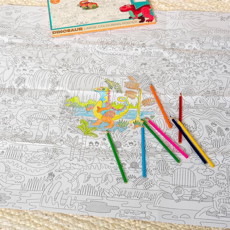 rex london Large colouring poster with pencils - Baby Dinos