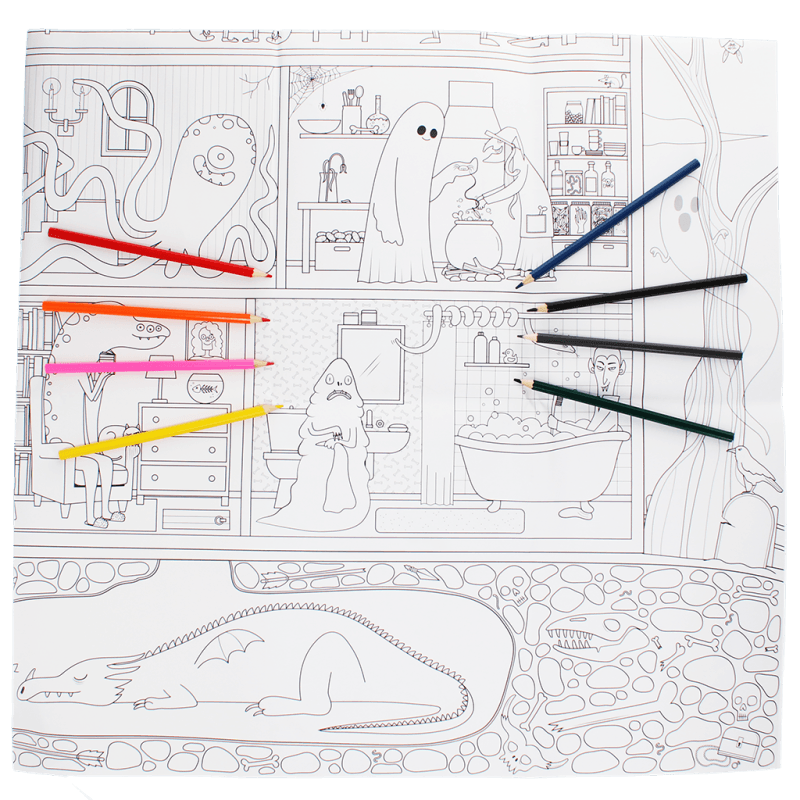 Rex London Large Colouring Poster With Pencils - Haunted House