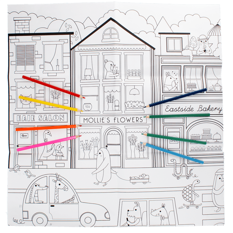 Rex London Large Colouring Poster With Pencils - On Our Street