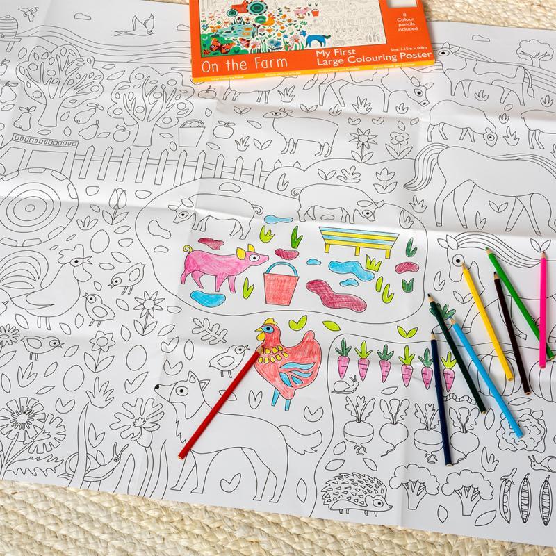 rex london Large colouring poster with pencils - On the Farm
