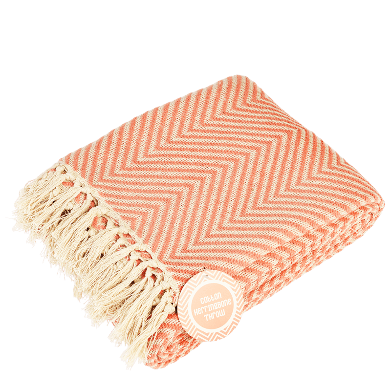 Rex London Large Herringbone Throw (225 X 150 Cm) - Coral