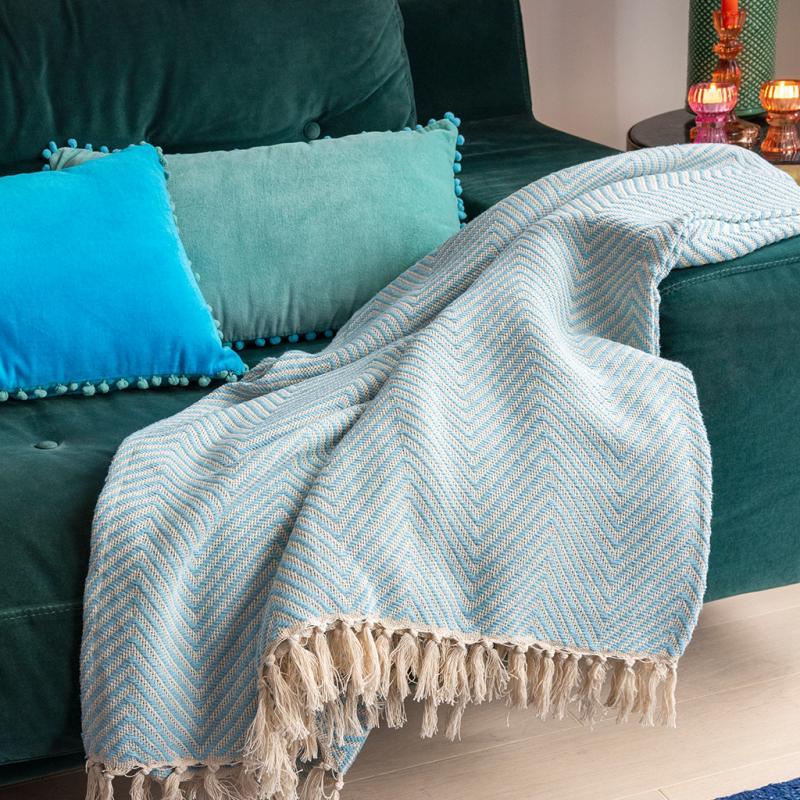 rex london Large herringbone throw (225 x 150 cm) - Pale blue