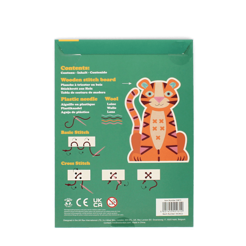 Rex London Learn To Sew Wooden Hand-stitch Set - Tiger