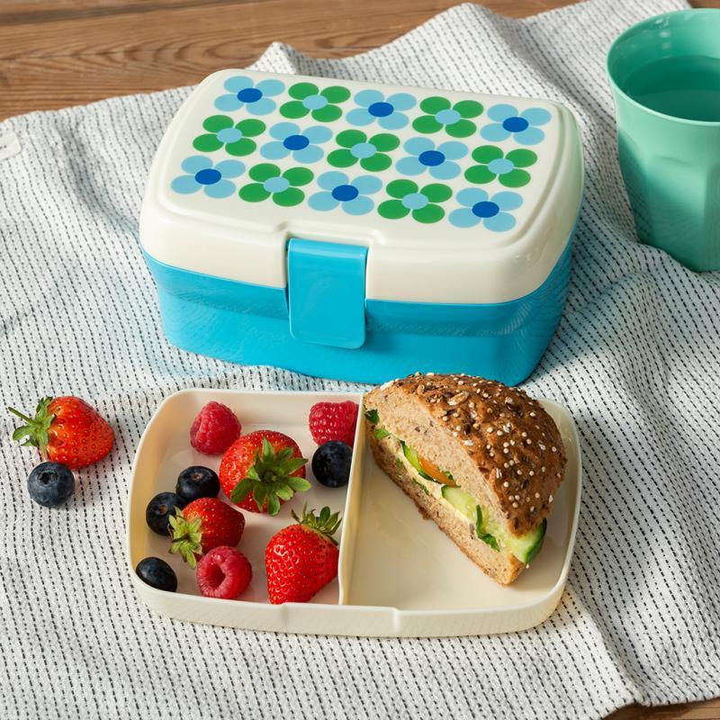 rex london Lunch box with tray - Blue and green Daisy
