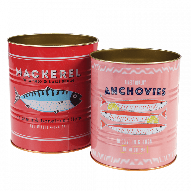 Rex London Medium Storage Tins (set Of 2) - Fish MACKEREL & ANCHOVIES