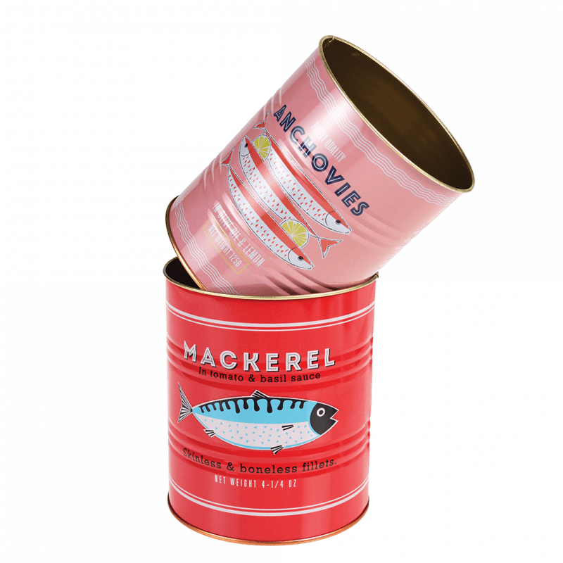 Rex London Medium Storage Tins (set Of 2) - Fish MACKEREL & ANCHOVIES