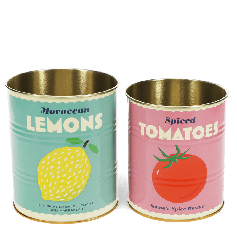 Rex London Medium Storage Tins (set Of 2) - Lemon And Tomato