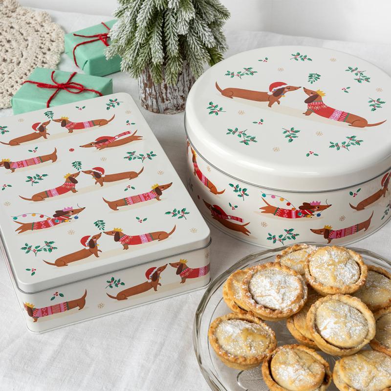 Rex London Mince Pie Storage Tin - Festive Sausage Dog