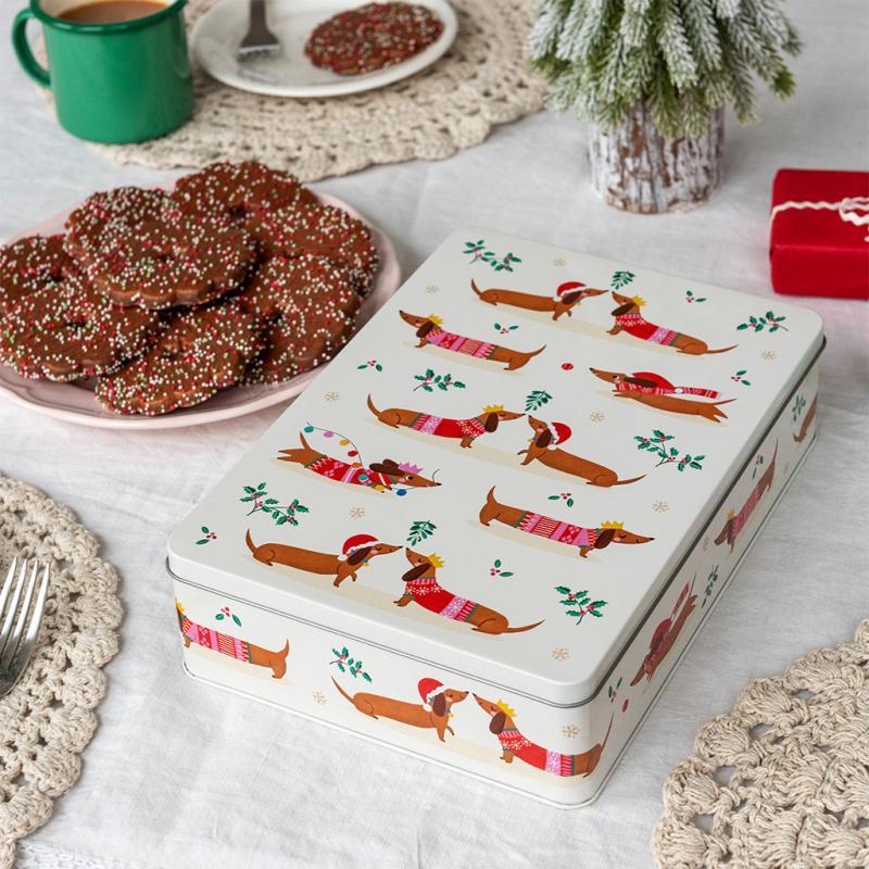 rex london Mince pie storage tin - Festive Sausage Dog