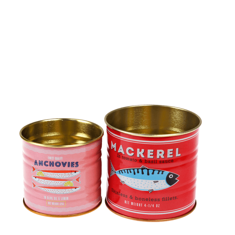 Rex London Mini Storage Tins (set Of 2) - Fish MACKEREL & ANCHOVIES