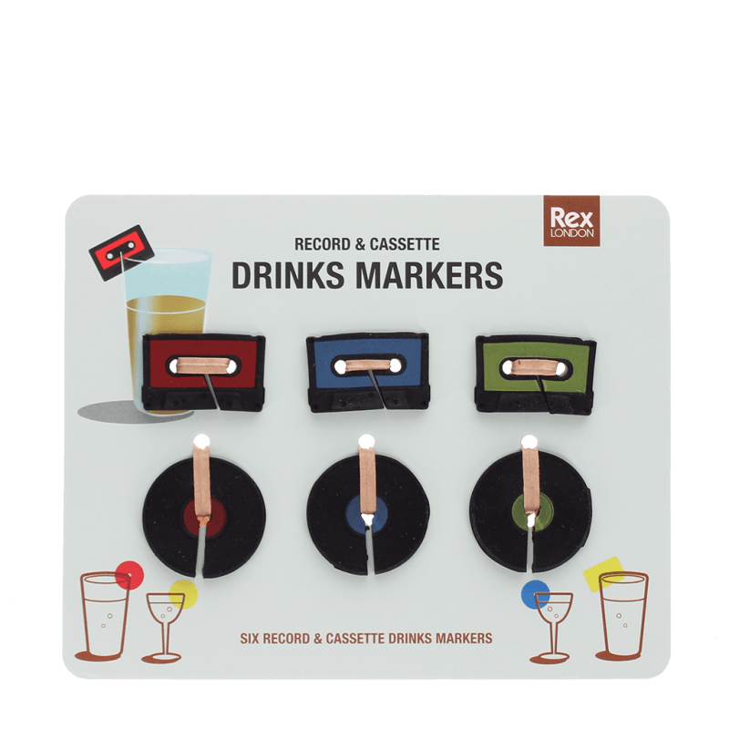 Rex London Music Drinks Markers (set Of 6) - Record And Cassette