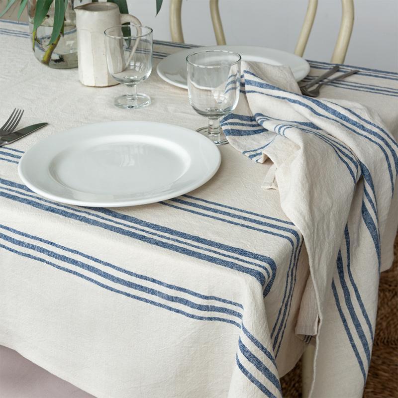 Rex London Pure Belgian Linen Tablecloth (120 X 180cm) - Blue Stripe