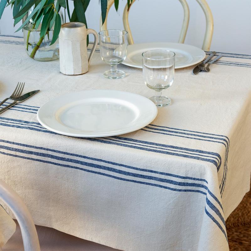 rex london Pure Belgian linen tablecloth (120 x 180cm) - Blue stripe