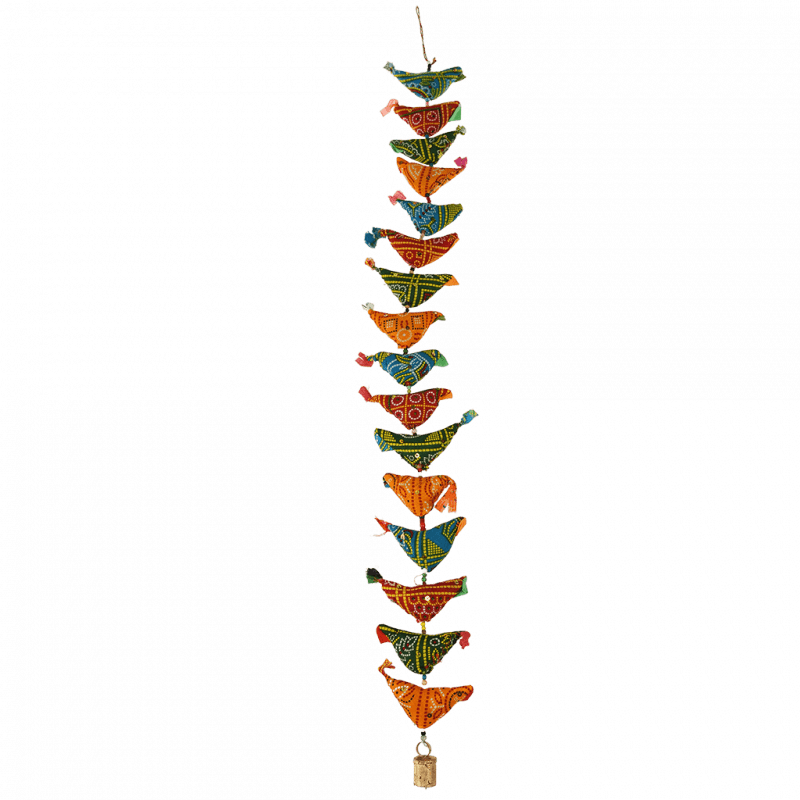 Rex London Recycled Cloth Hanging Decoration (1m) - 16 Birds & Bell (assorted Colours)