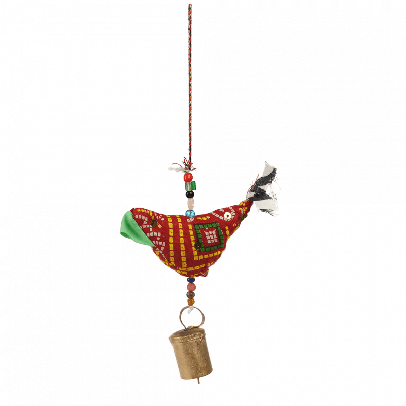 Rex London Recycled Cloth Hanging Decoration - Bird With Bell (assorted Colours)