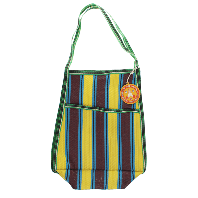 Rex London Recycled Woven Bag With Side Pocket - Brown Yellow Teal