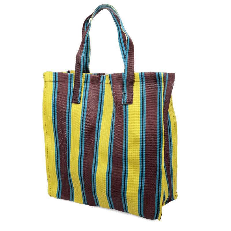 Rex London Recycled Woven Shopping Bag - Brown Yellow Teal