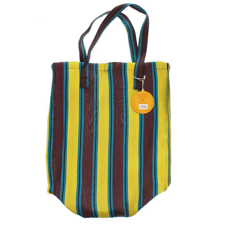 Rex London Recycled Woven Shopping Bag - Brown Yellow Teal