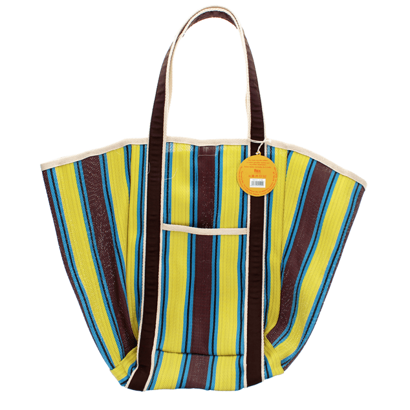 Rex London Recycled Woven Tote Bag With Canvas Handles - Brown Yellow Teal