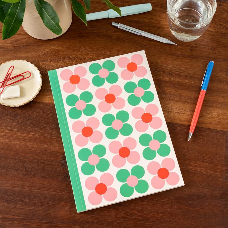 rex london A5 notebook - Pink and green Daisy