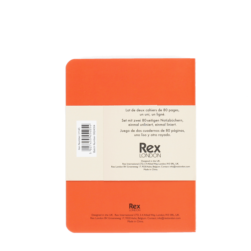 Rex London A6 Notebooks (set Of 2) - Orange & Blue