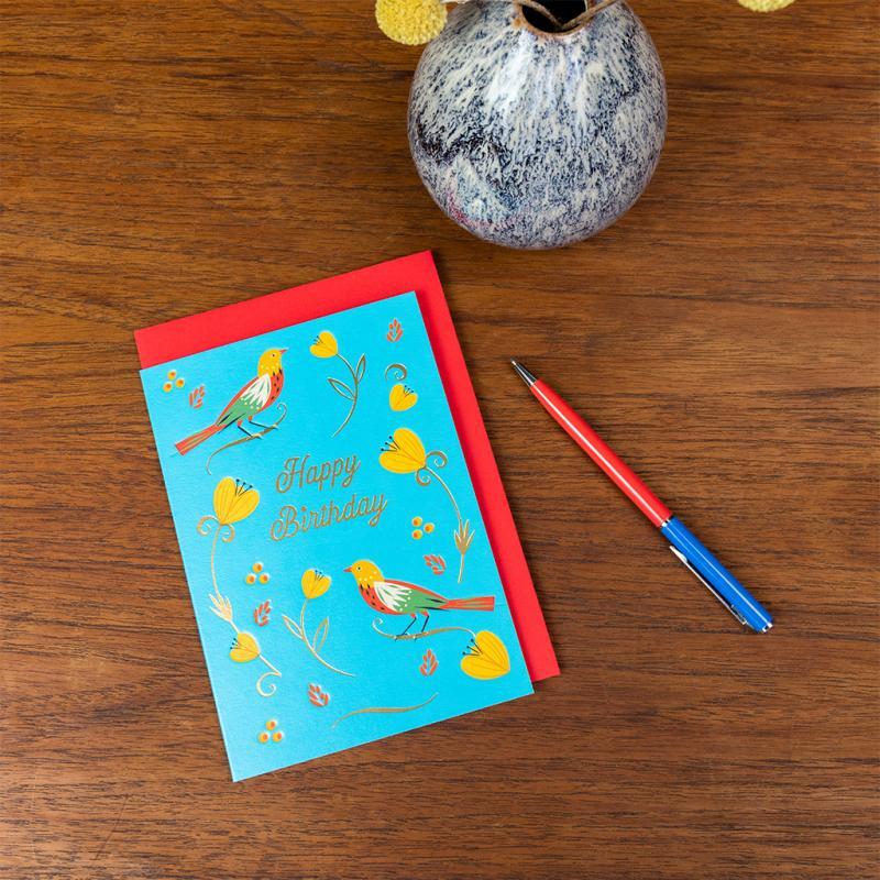 rex london Birthday card - Flower birds