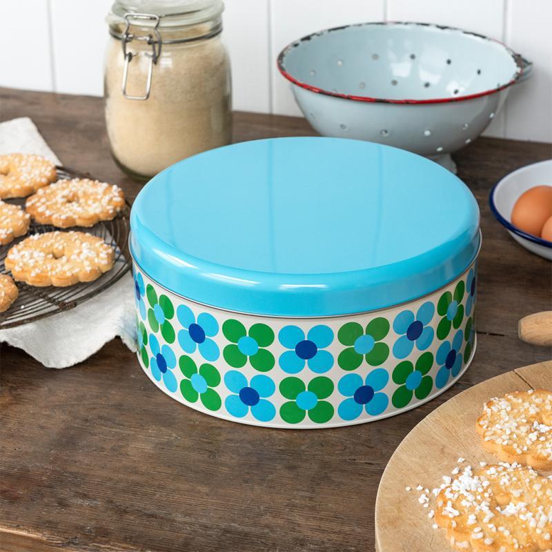 rex london Cake storage tin - Blue and green Daisy