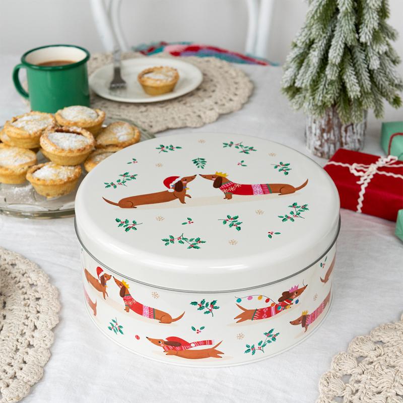 rex london Cake storage tin - Festive Sausage Dog