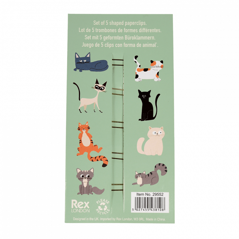 Rex London Cat Paper Clips (set Of 5) - Nine Lives