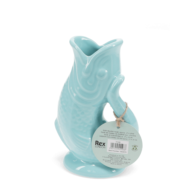 Rex London Ceramic Fish Vase - Aqua Blue