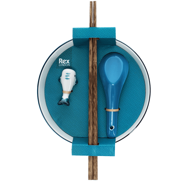 Rex London Ceramic Noodle Bowl Set - Blue Whale