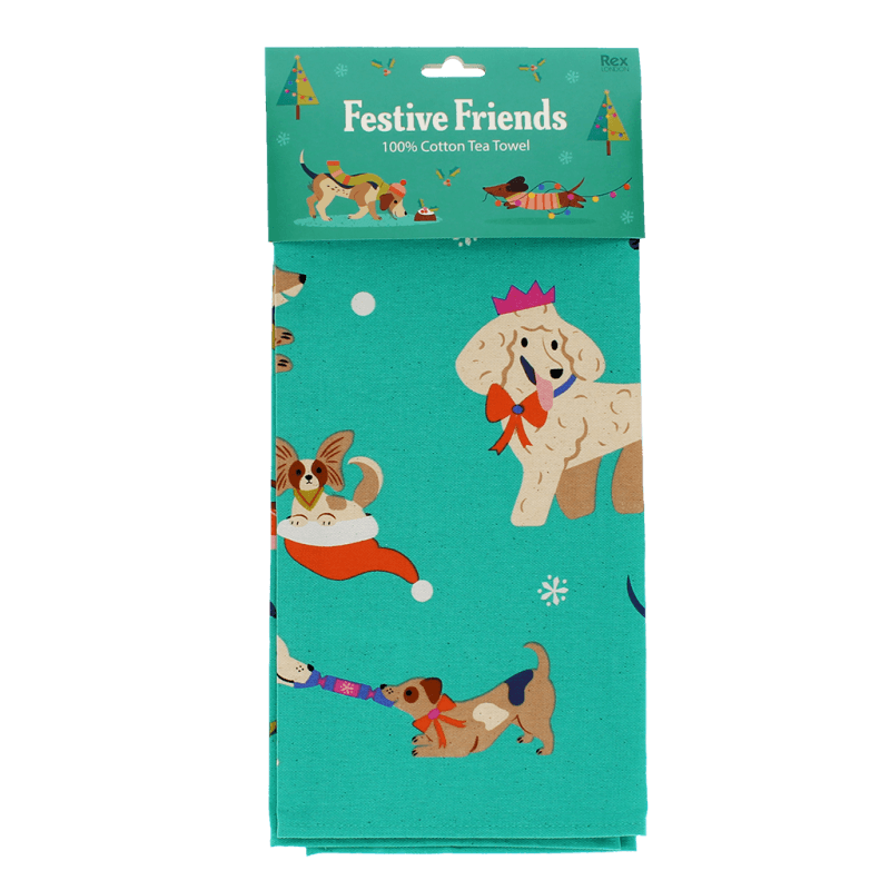 Rex London Cotton Tea Towel - Festive Friends