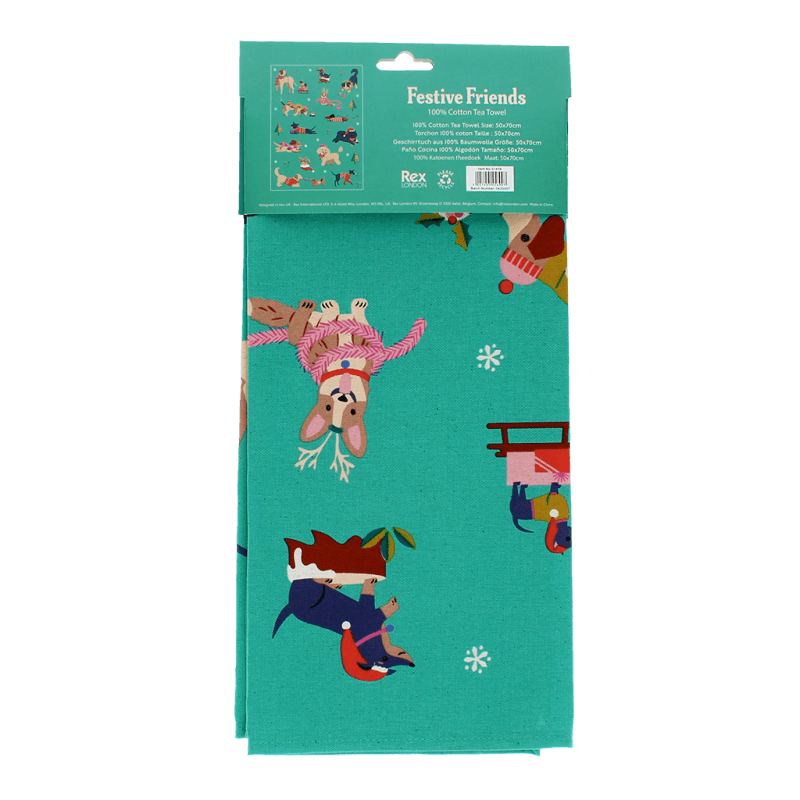 Rex London Cotton Tea Towel - Festive Friends